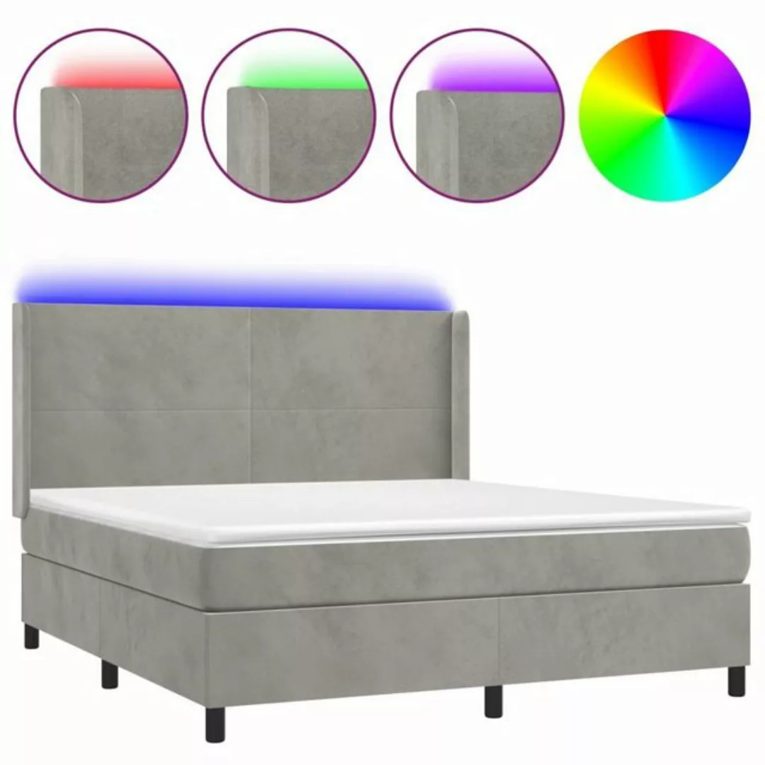 vidaXL Bettgestell Boxspringbett mit Matratze LED Hellgrau 160x200 cm Samt günstig online kaufen