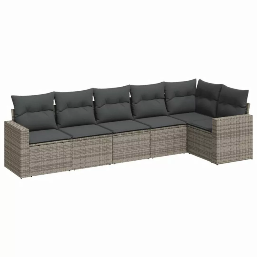 vidaXL Sofaelement 6-tlg. Garten-Sofagarnitur mit Kissen Grau Poly Rattan ( günstig online kaufen