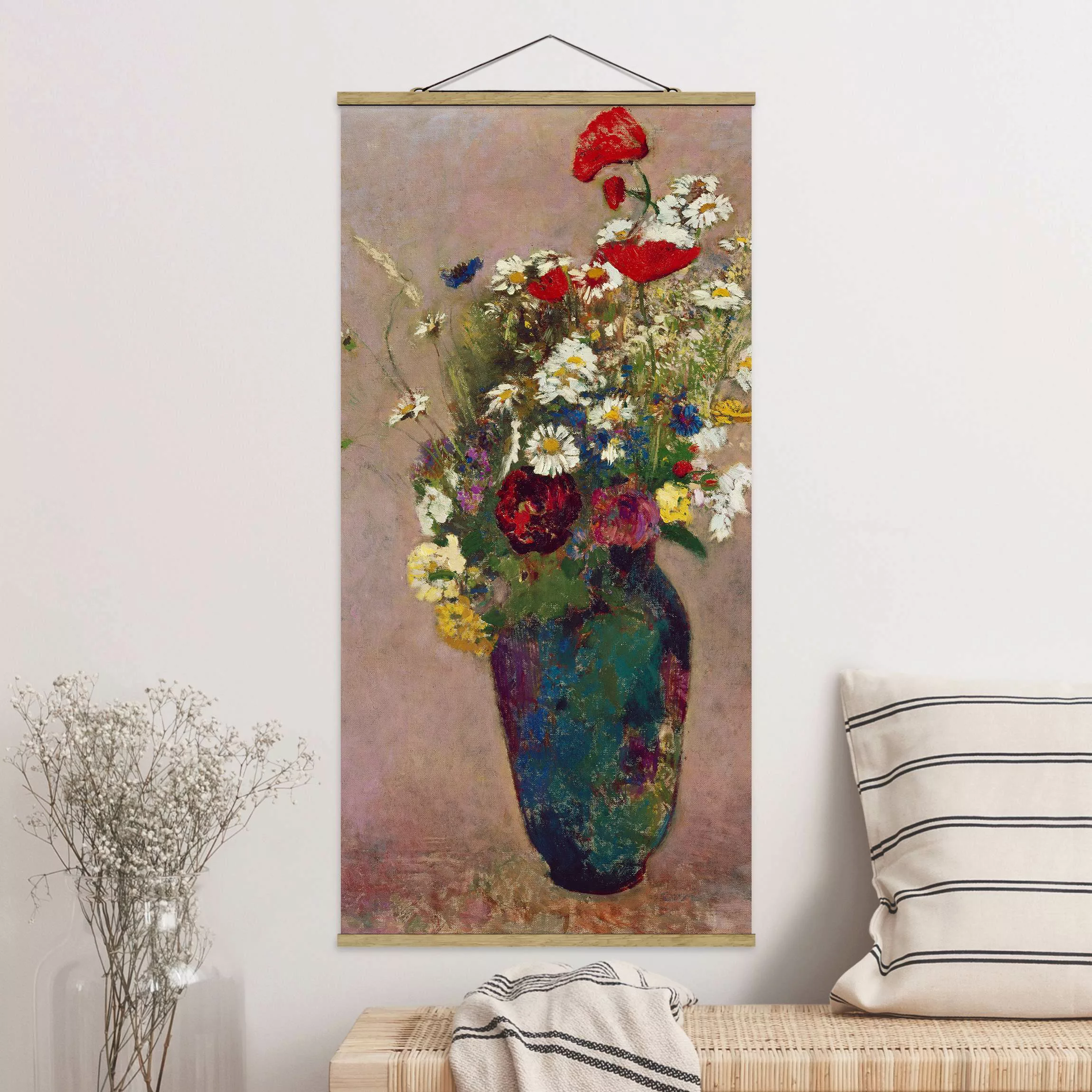 Stoffbild Kunstdruck mit Posterleisten - Hochformat Odilon Redon - Blumenva günstig online kaufen