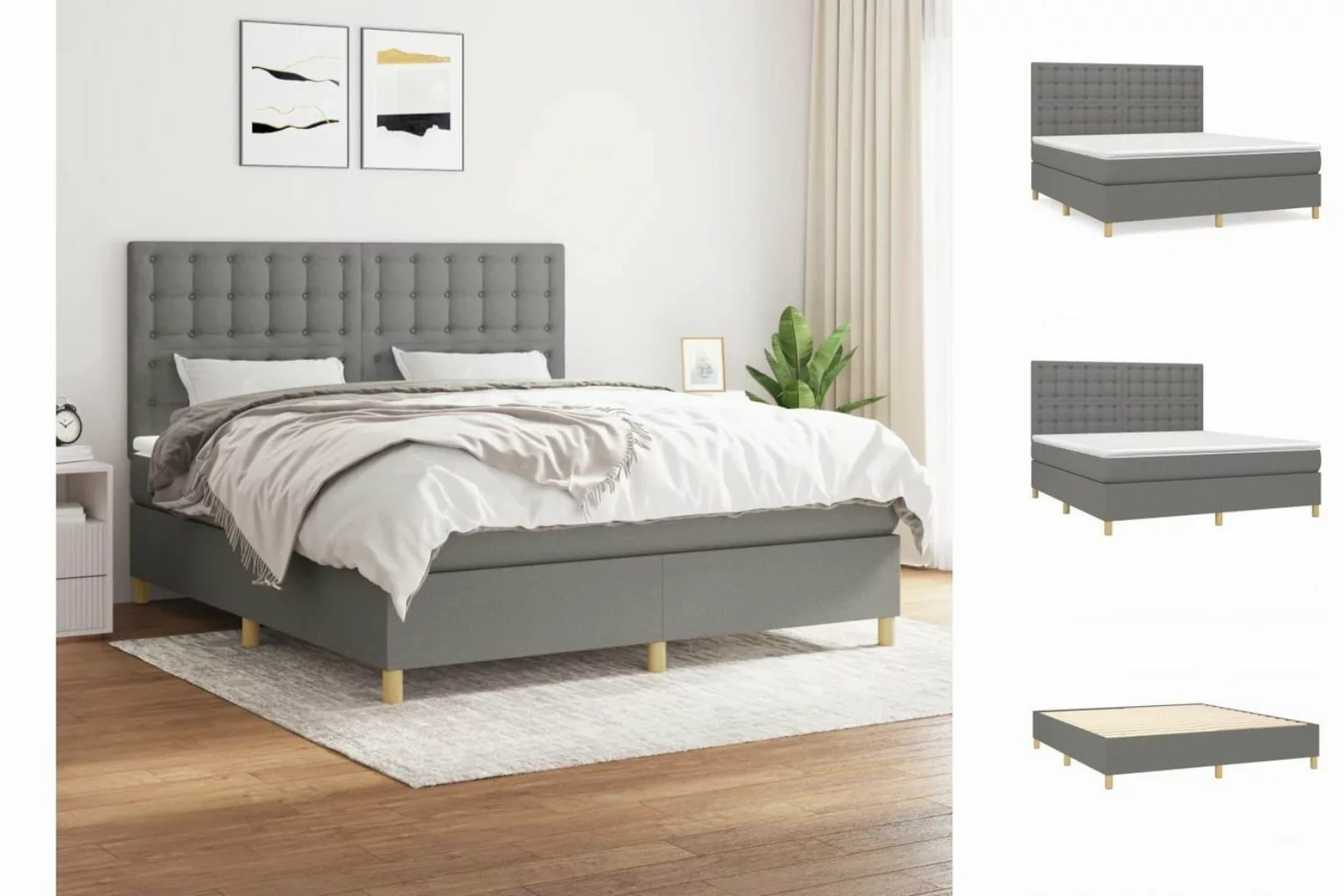 vidaXL Boxspringbett Boxspringbett mit Matratze Dunkelgrau 180x200 cm Stoff günstig online kaufen