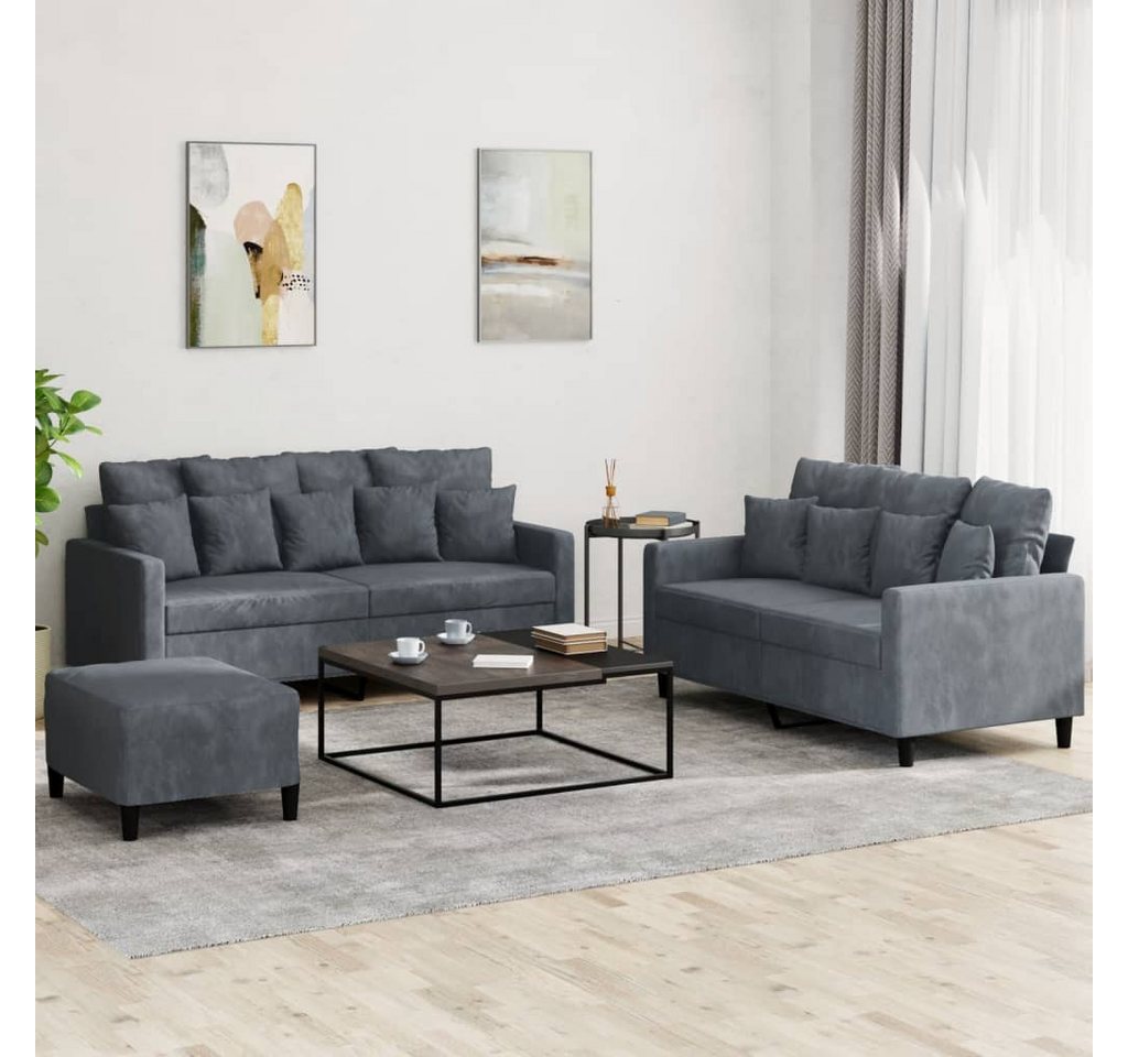 vidaXL Sofa Sofagarnitur Set mit Kissen Samt, 3-tlg., Dunkelgrau günstig online kaufen