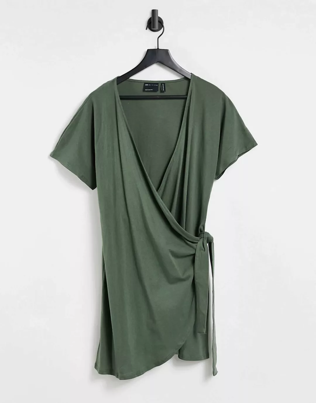 ASOS DESIGN – Wickelkleid in Khaki-Grün günstig online kaufen