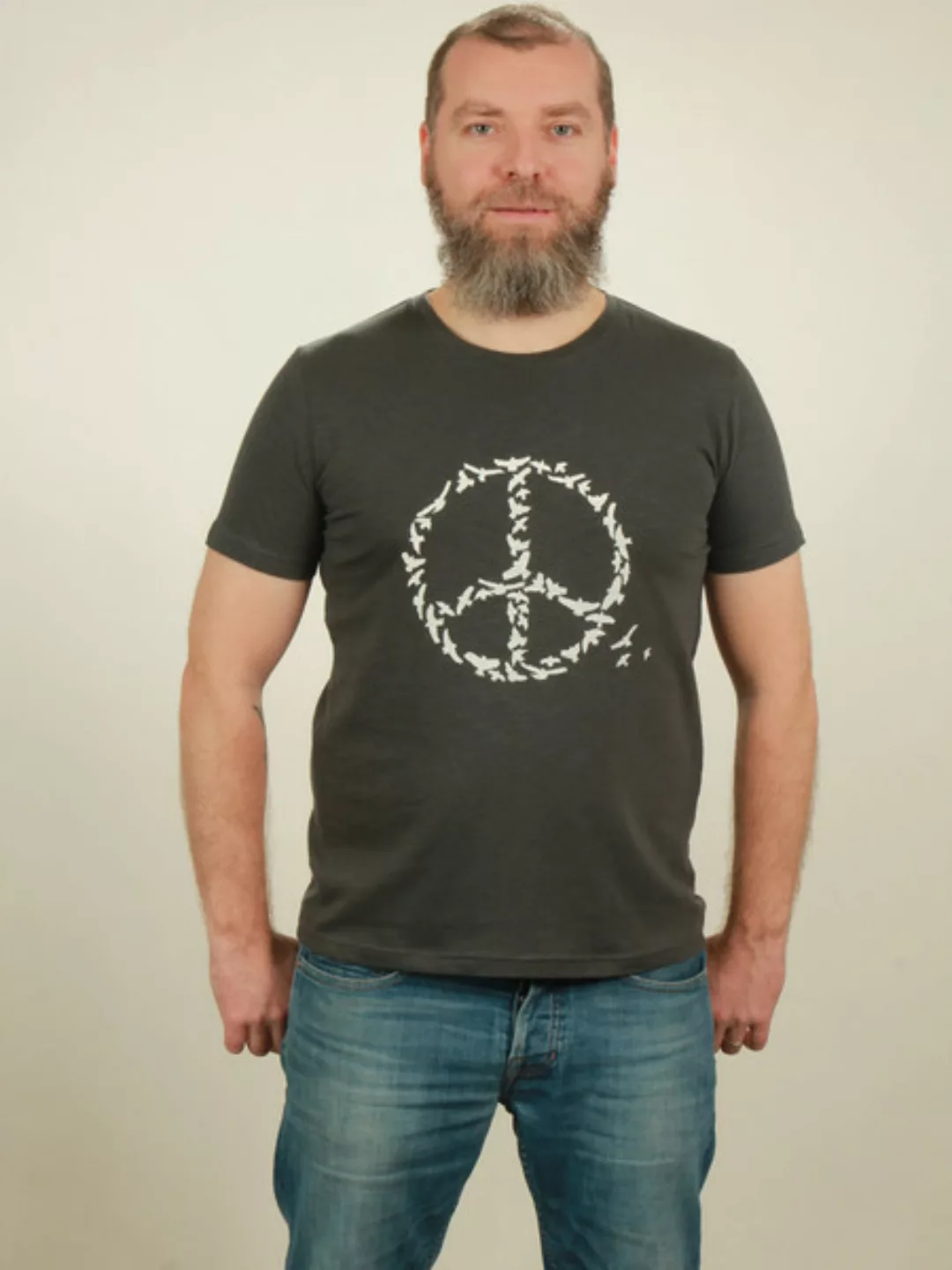 Slub T-shirt Herren - Peace - Dark Grey günstig online kaufen