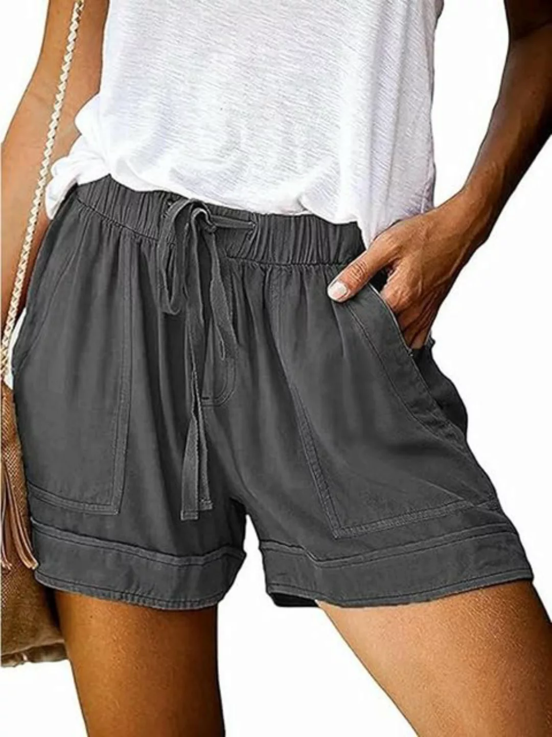 KIKI Shorts Shorts Damen Sommer High Waist Elastische Shorts mit Taschen günstig online kaufen
