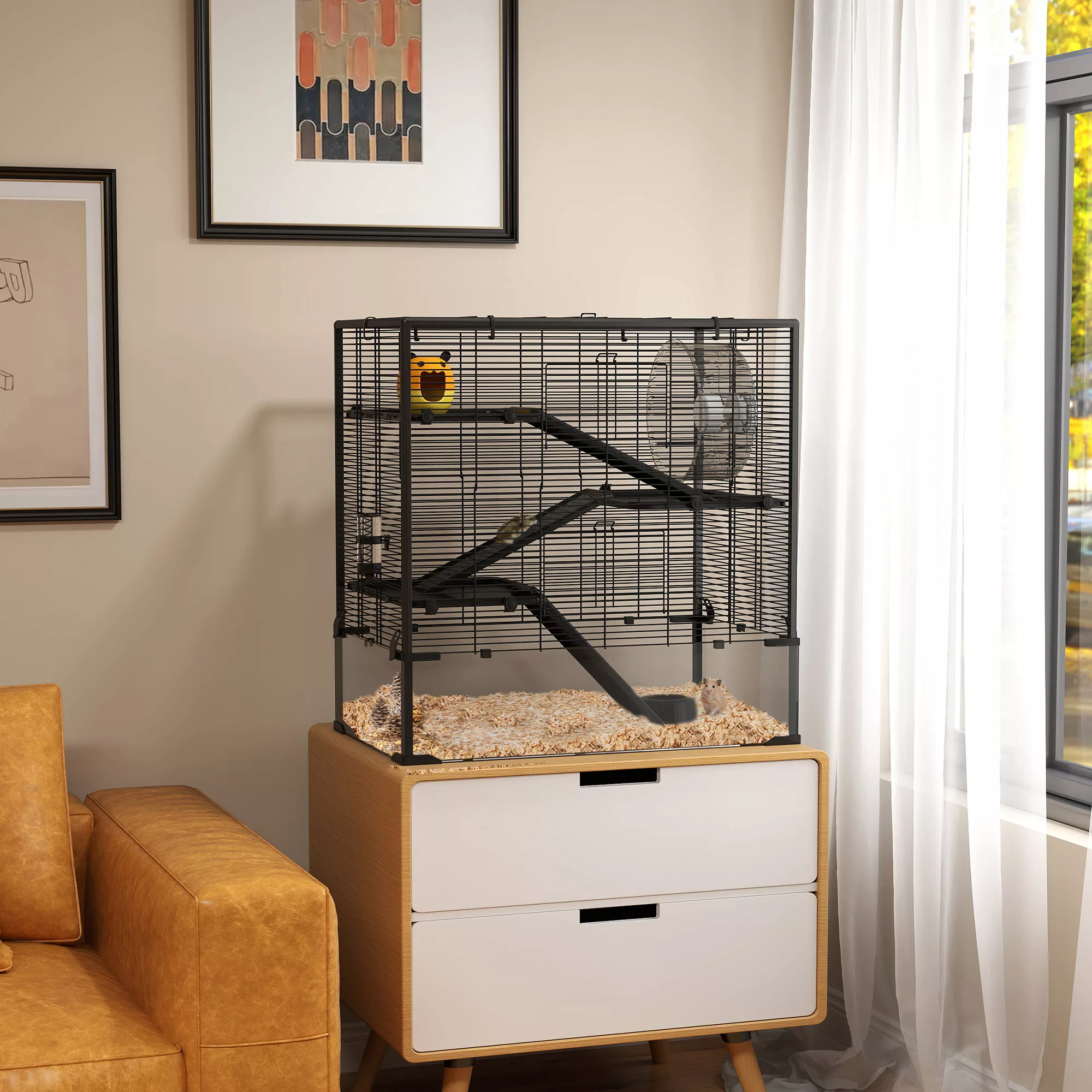 PawHut Hamsterkäfig für Zwerghamster, 4-stufiges Nagerkäfig mit Glasboden, günstig online kaufen