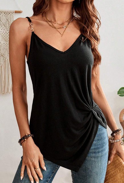 CHENIN Kurzarmhemd Damen Casual V-Ausschnitt Schulter T-Shirt Seite verdreh günstig online kaufen