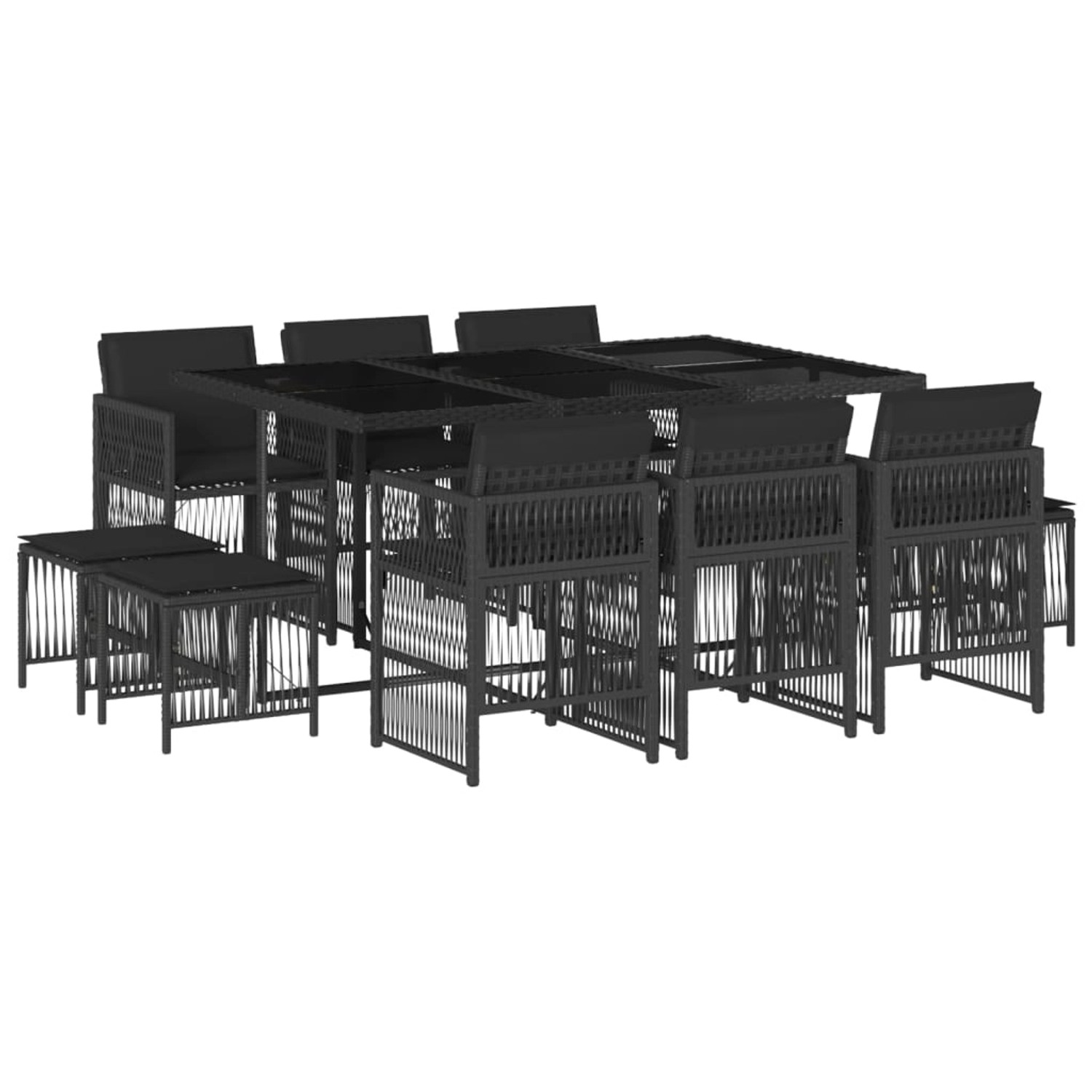vidaXL 11-Tlg Garten-Essgruppe mit Kissen Schwarz Poly Rattan 3210967 günstig online kaufen