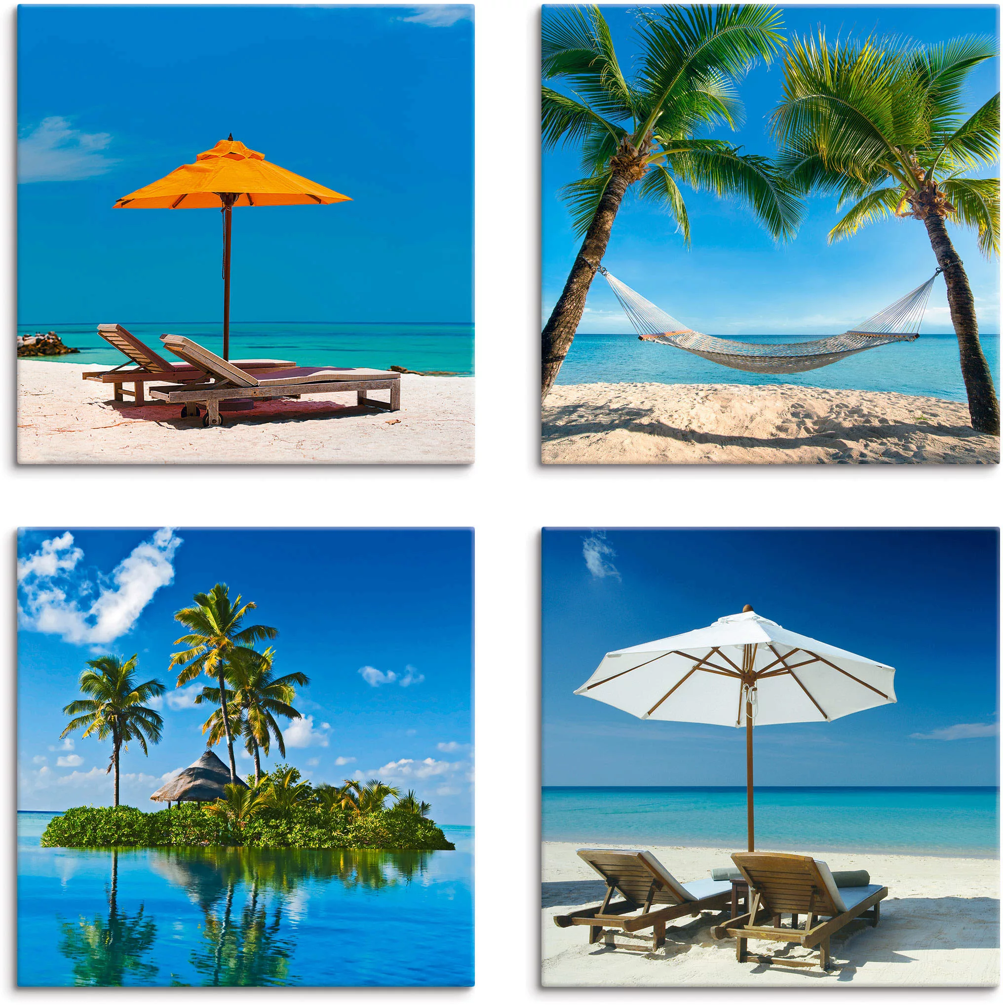 Artland Leinwandbild "Tropisches Paradies", Strand, (4 St.) günstig online kaufen