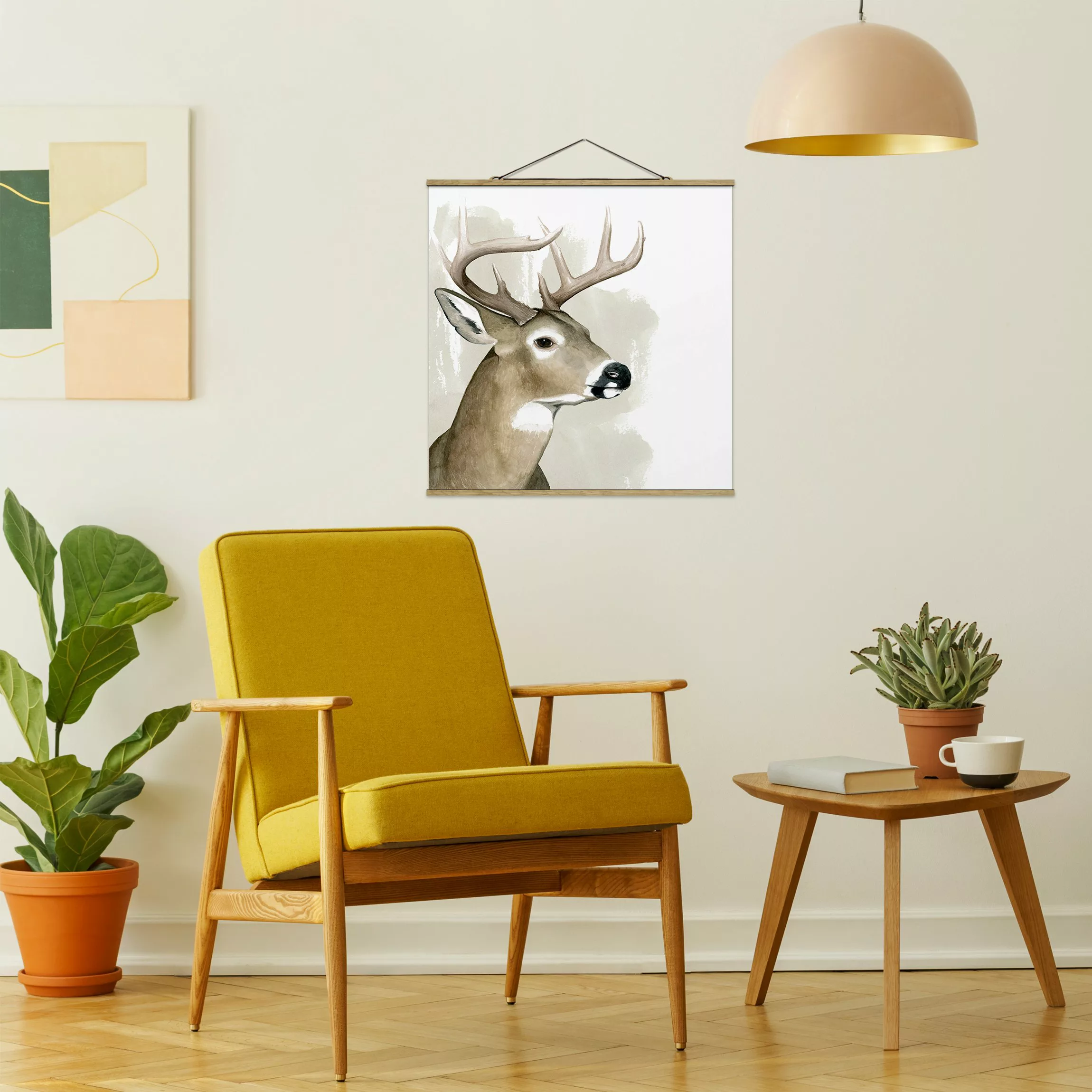 Stoffbild Tiere mit Posterleisten - Quadrat Waldfreunde - Hirsch günstig online kaufen