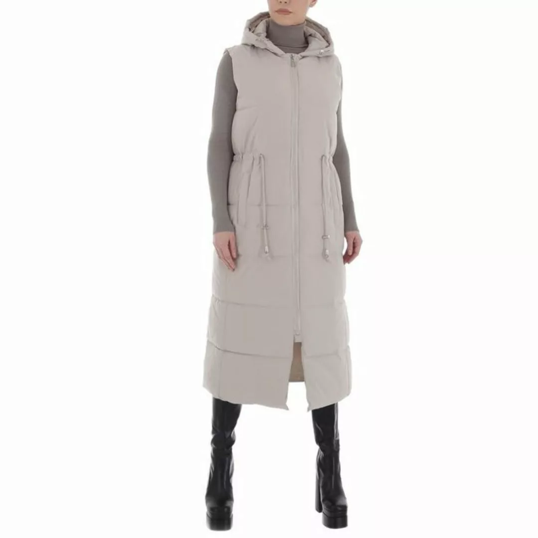 Ital-Design Longweste Damen Freizeit Kapuze Gefüttert Winterjacke in Beige günstig online kaufen