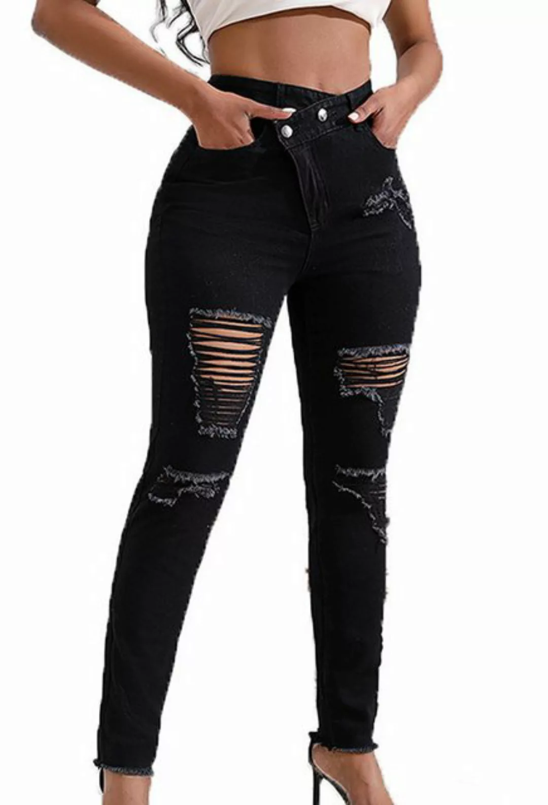 CHENIN Slouchy Jeans Zerrissene, lange, sexy high-waist-jeans aus denim Läs günstig online kaufen