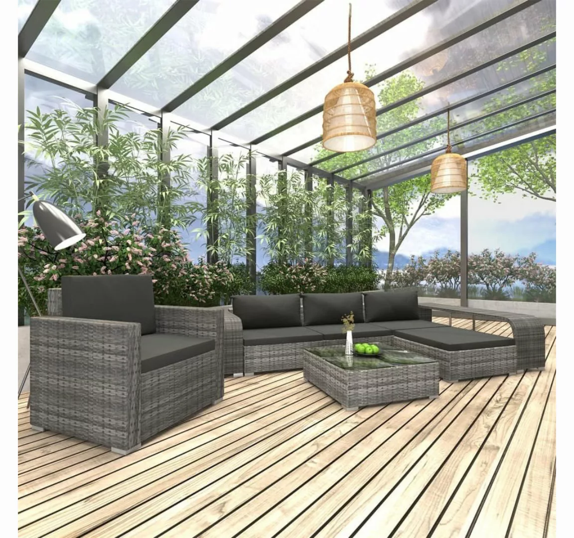 furnicato Loungesofa 8-tlg. Garten-Lounge-Set mit Auflagen Poly Rattan Grau günstig online kaufen