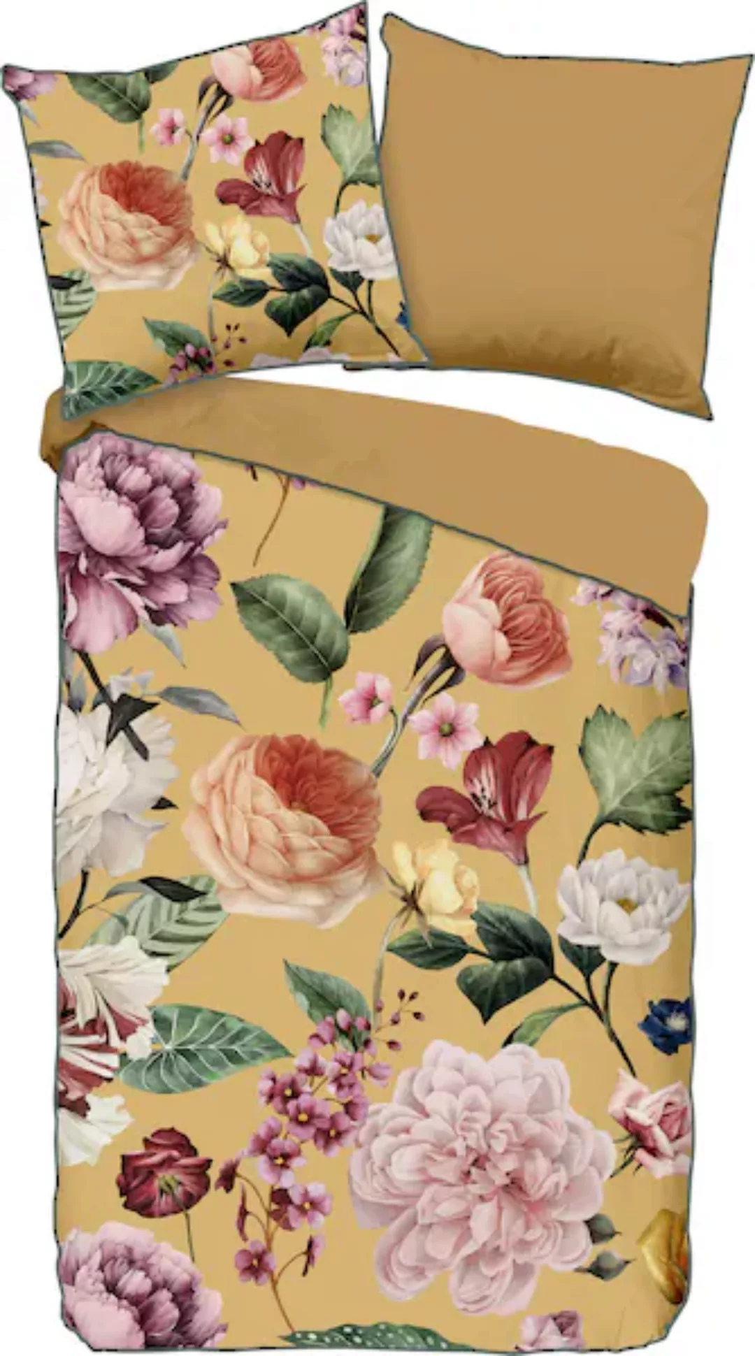 Descanso Wendebettwäsche »Fiori«, Baumwolle, Satin, 135x200, Biese, Reißver günstig online kaufen