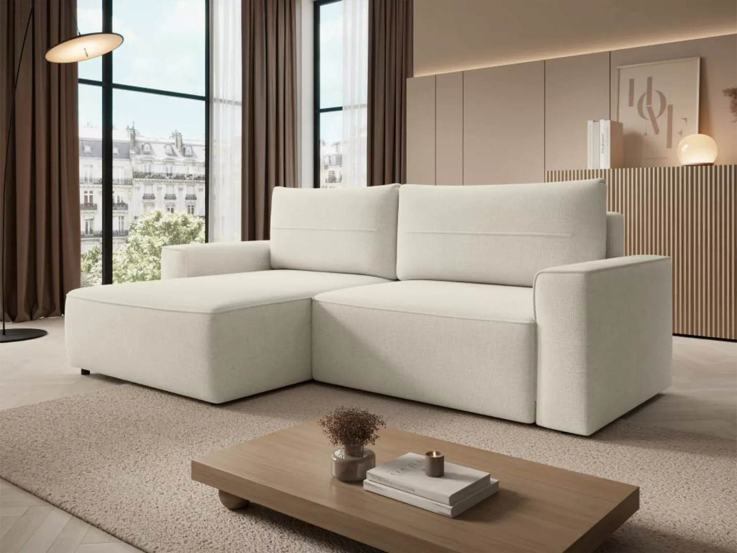 Ecksofa mit Schlaffunktion - Ecke links - Strukturstoff - Beige - VESATO günstig online kaufen