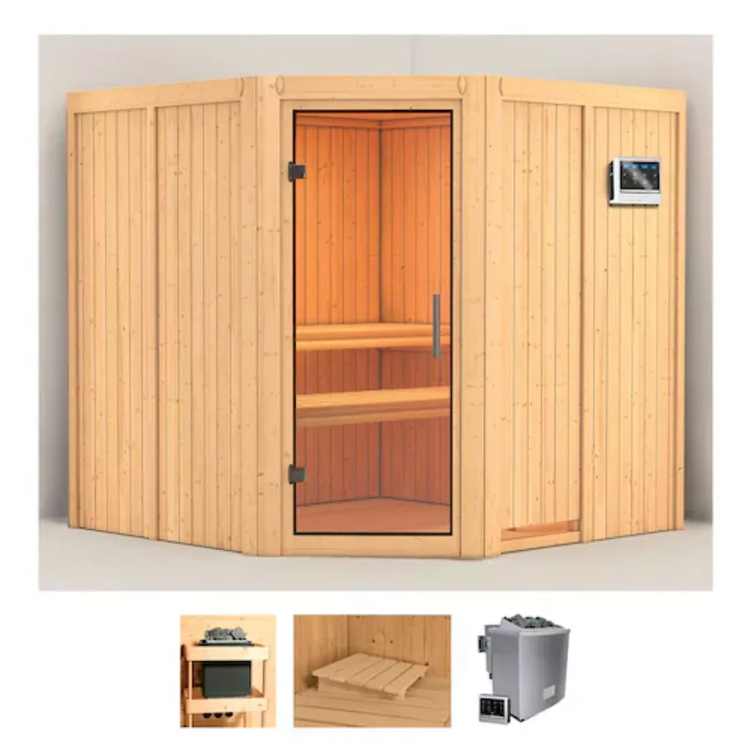 Karibu Sauna »Jarla«, (Set), 9-kW-Bio-Ofen mit externer Steuerung günstig online kaufen