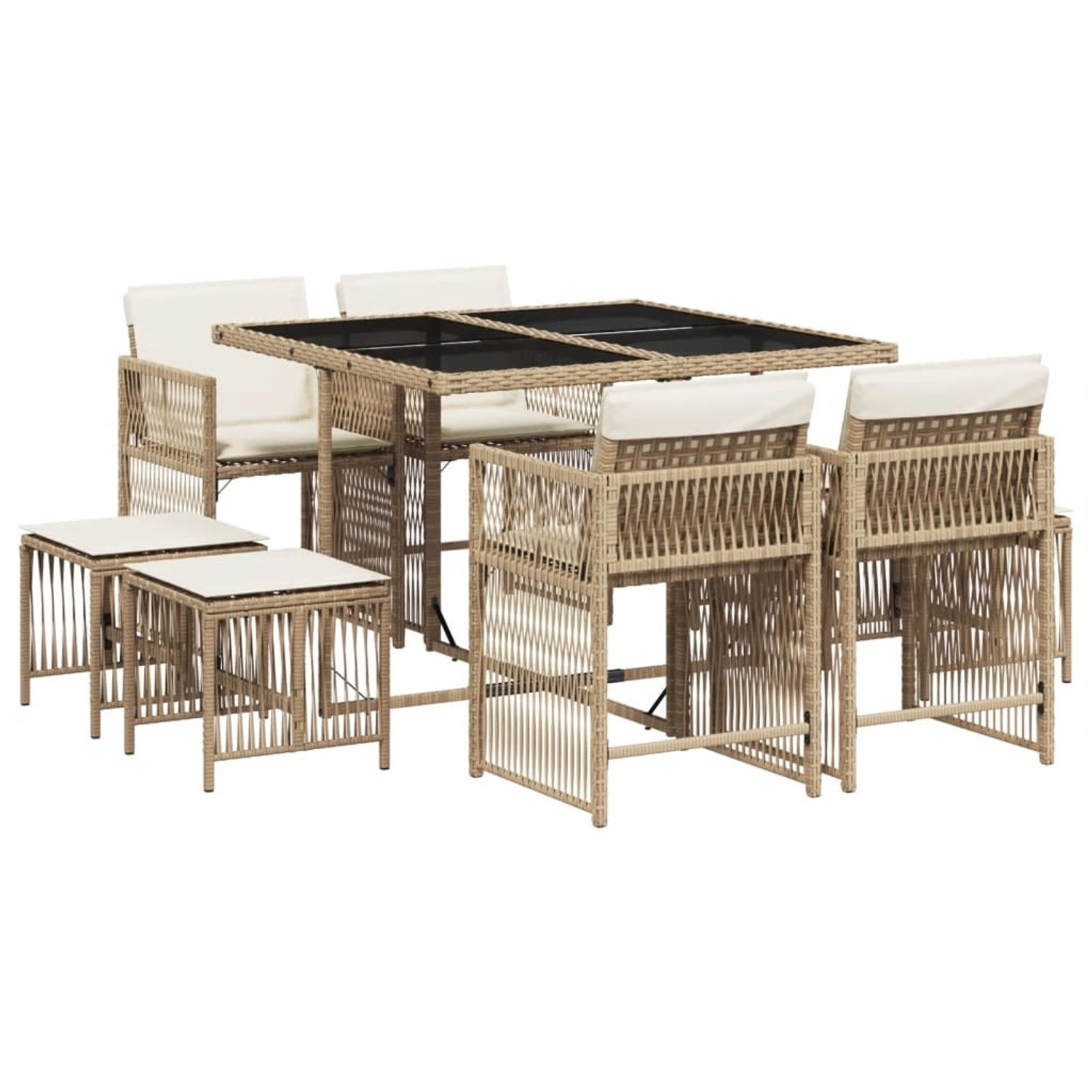 vidaXL 9-Tlg Garten-Essgruppe mit Kissen Beige Poly Rattan 3211678 günstig online kaufen