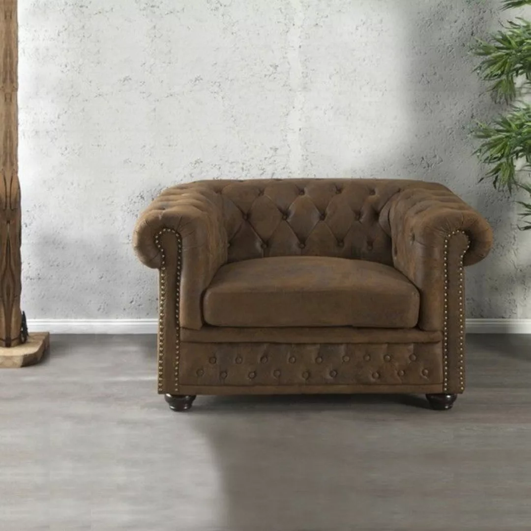 Sessel WINCHESTER Braun im klassisch englischen Chesterfield-Stil günstig online kaufen