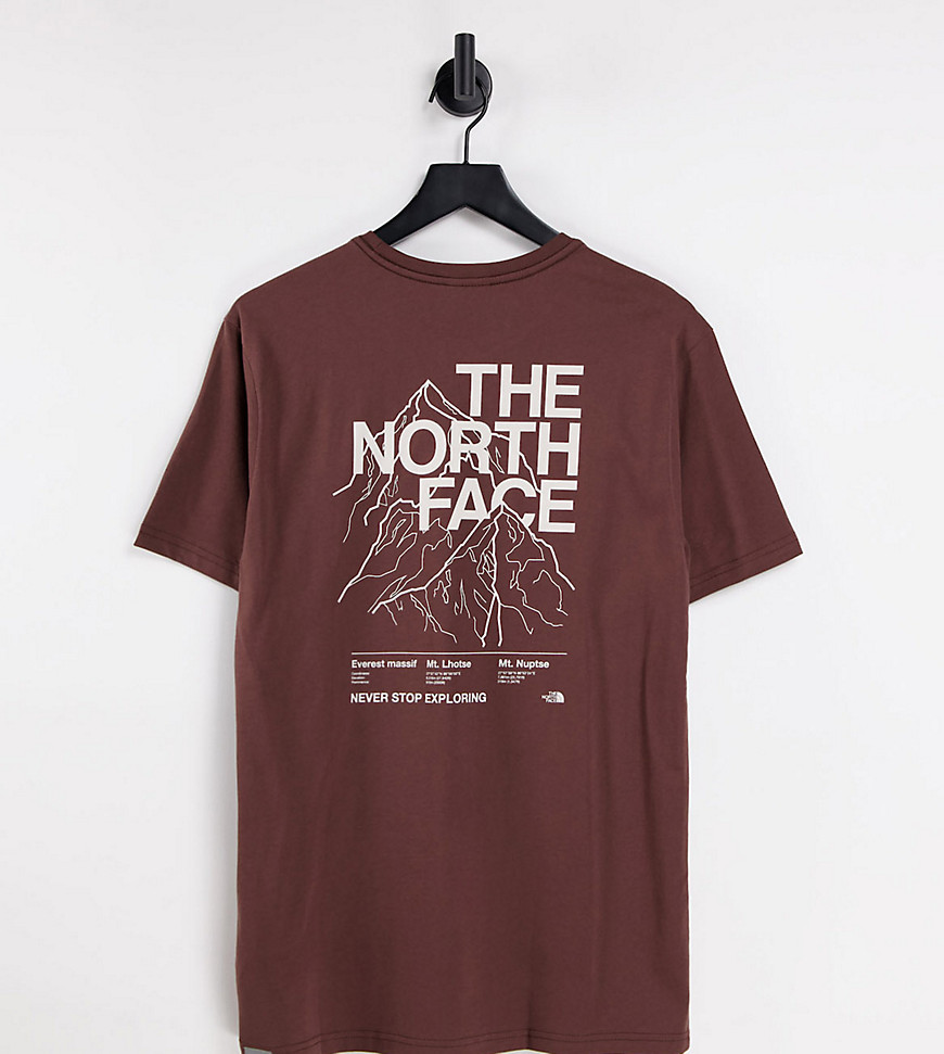 The North Face – T-Shirt in Braun mit Bergkontur-Print, exklusiv bei ASOS-V günstig online kaufen