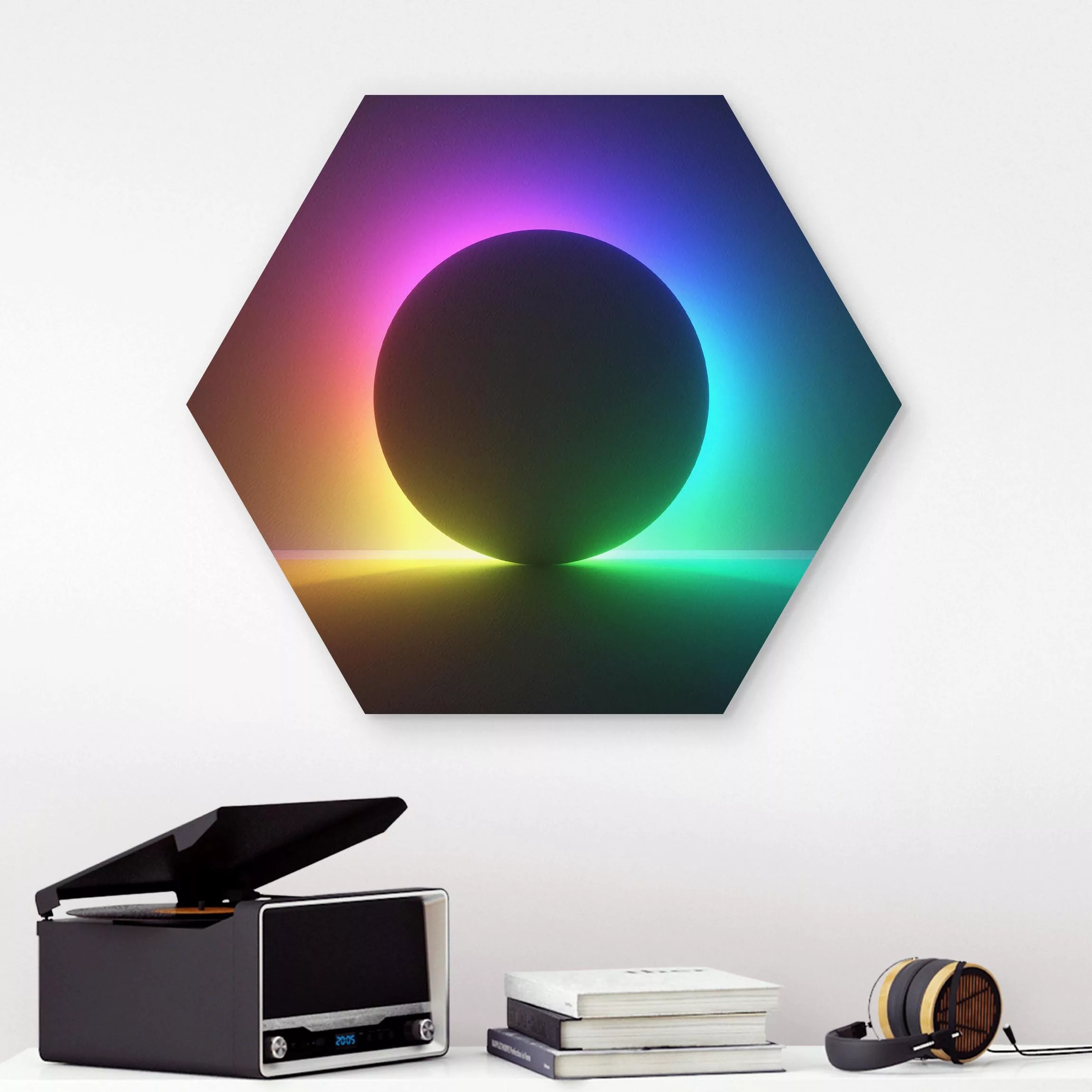 Hexagon-Forexbild Schwarzer Kreis mit Neonlicht günstig online kaufen