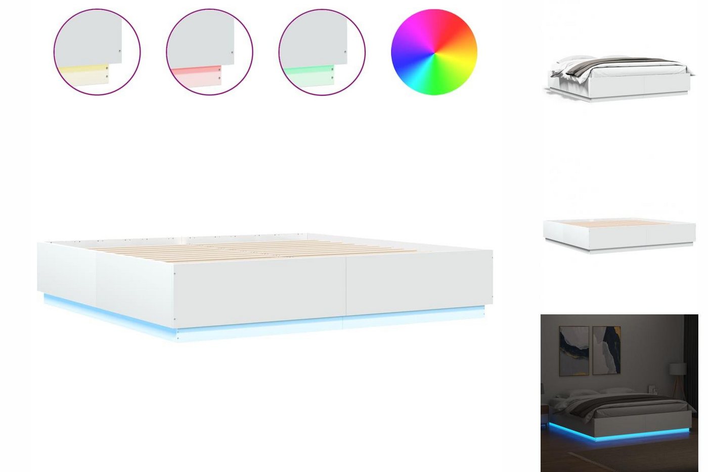 vidaXL Bettgestell Bettgestell mit LED Weiß 180x200 cm Spanplatte Bett Bett günstig online kaufen