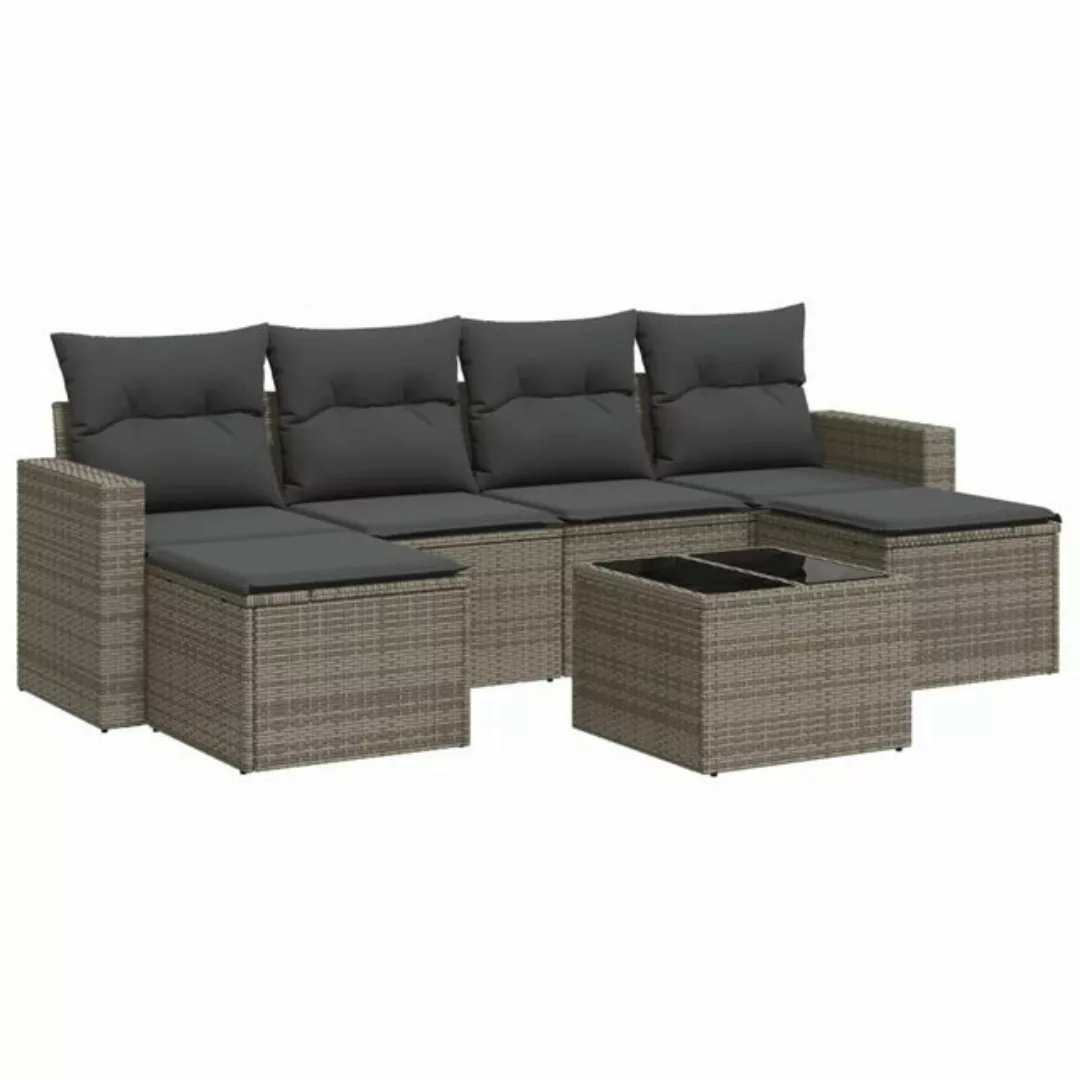 vidaXL Sofaelement 7-tlg. Garten-Sofagarnitur mit Kissen Grau Poly Rattan ( günstig online kaufen