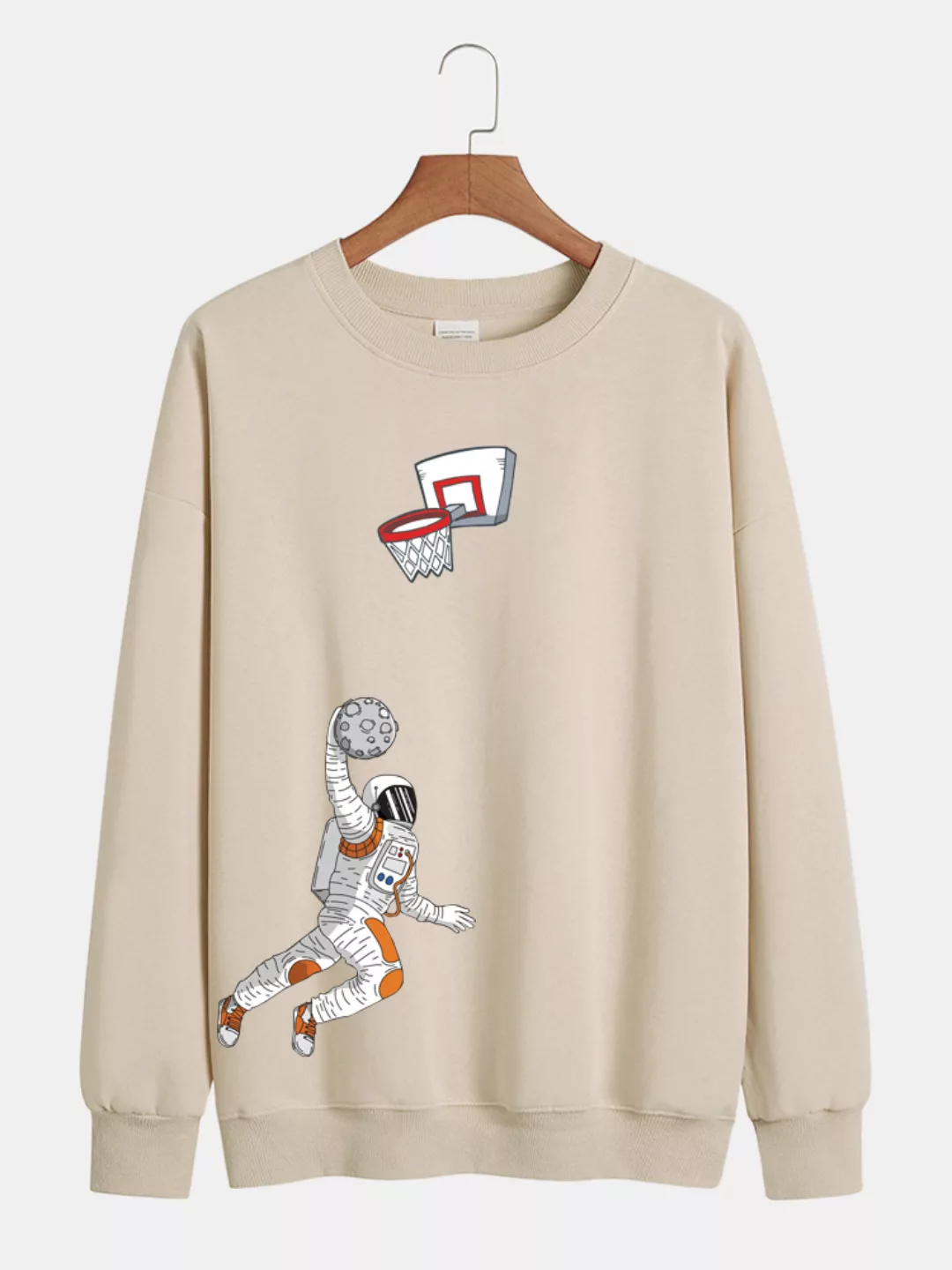 Herren Baumwolle spielen Basketball Astronaut Print Loose Pullover Plain Sw günstig online kaufen