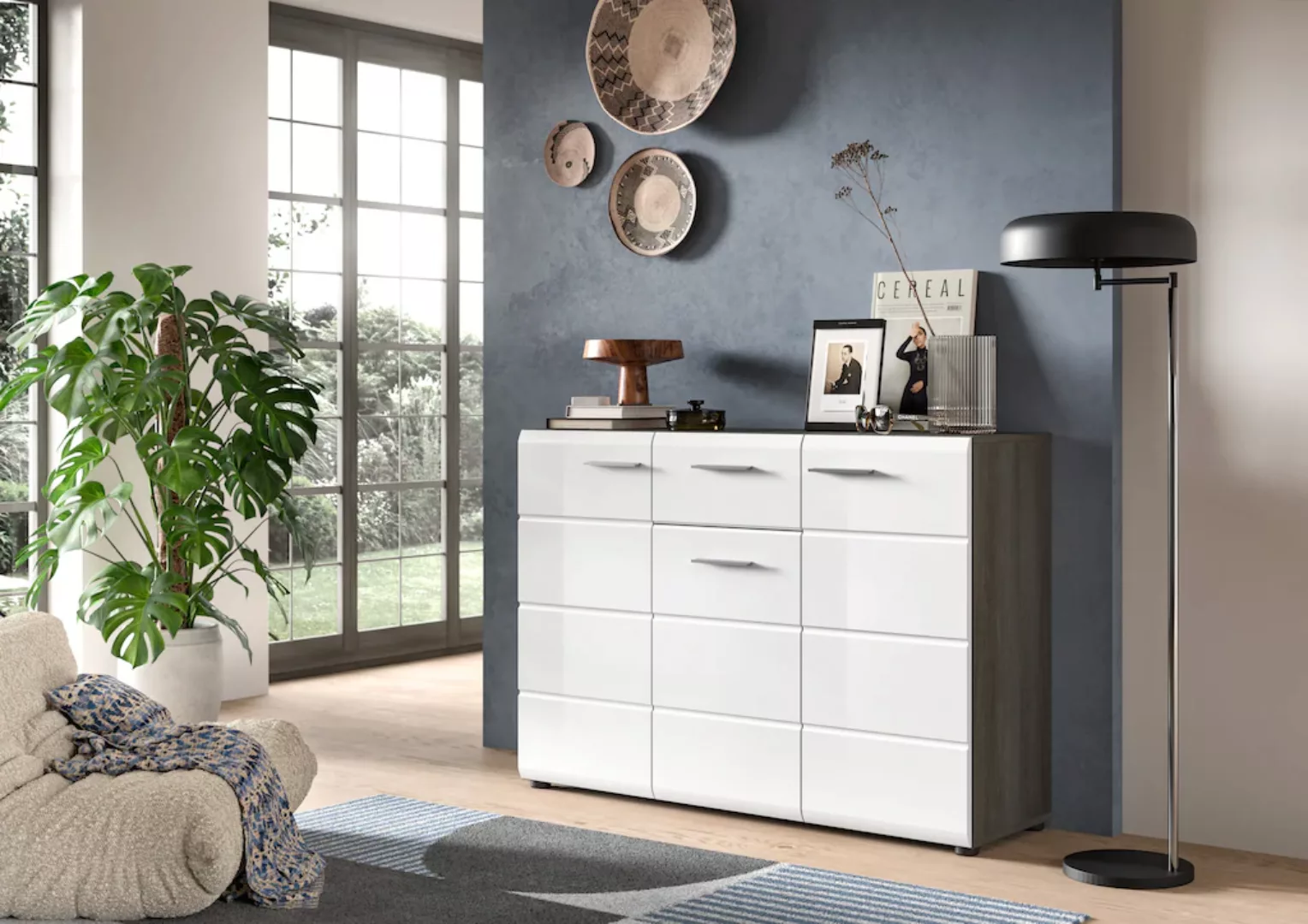 INOSIGN Sideboard "Rumba, Breite 120cm, in Rauchsilber Nachbildung/Weiß Hoc günstig online kaufen