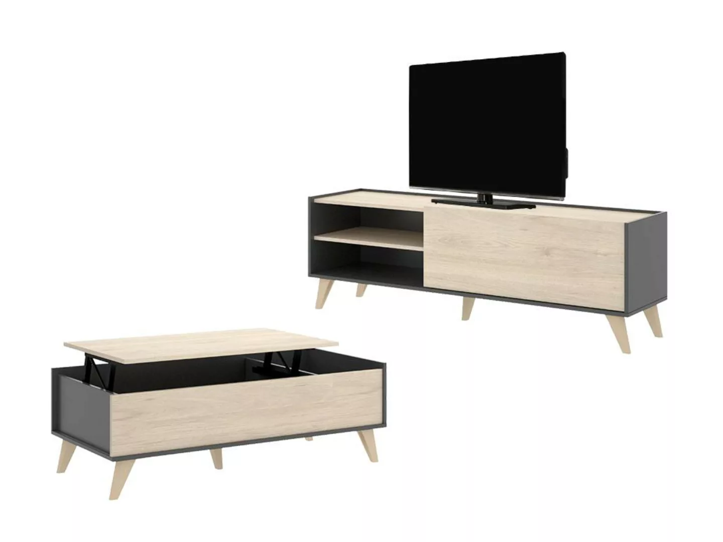 Sparset: Couchtisch + TV-Möbel - Anthrazit & Eichefarben - KOLYMA günstig online kaufen