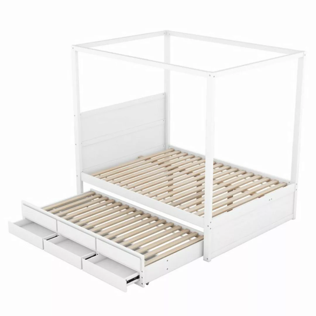 EXTSUD Einzelbett 140 x 200 Himmelbett, Pritsche mit ausziehbarem Einzelbet günstig online kaufen