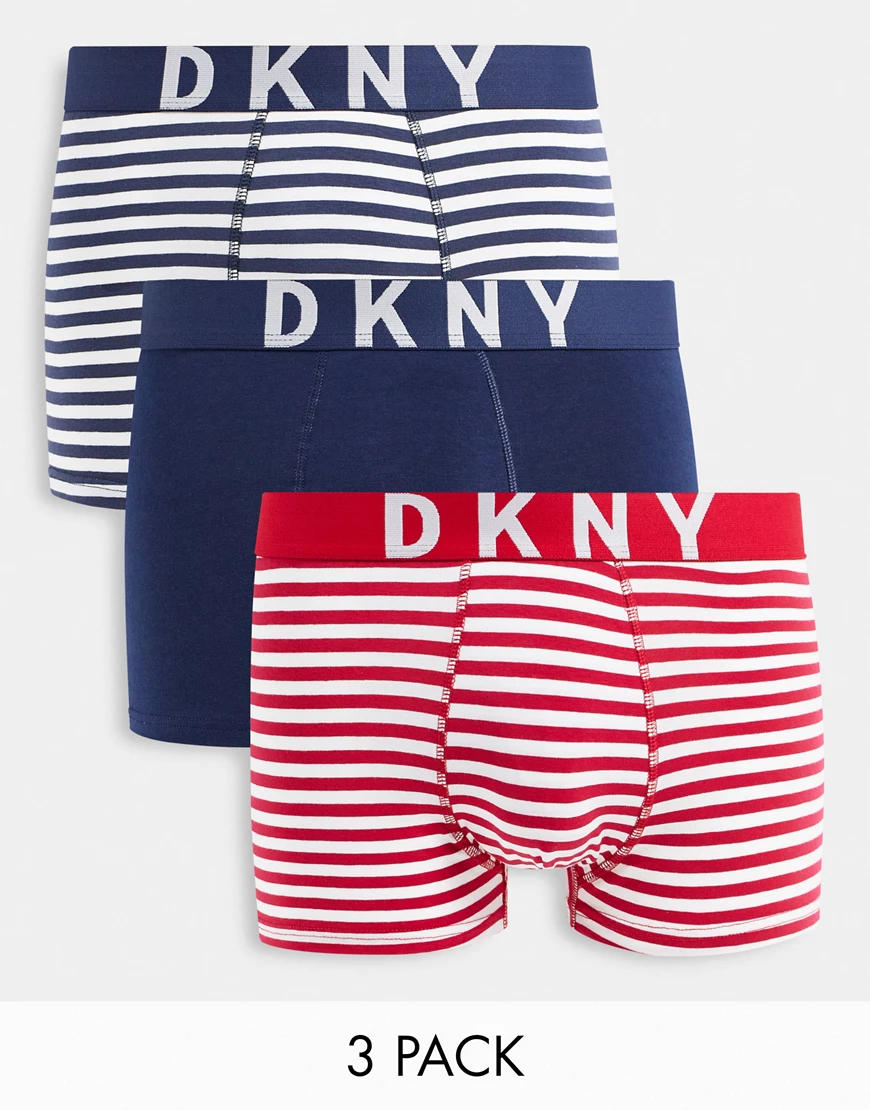 DKNY ‑ Raleigh ‑ 3er-Pack Boxershorts in Rot und Blau gestreift günstig online kaufen