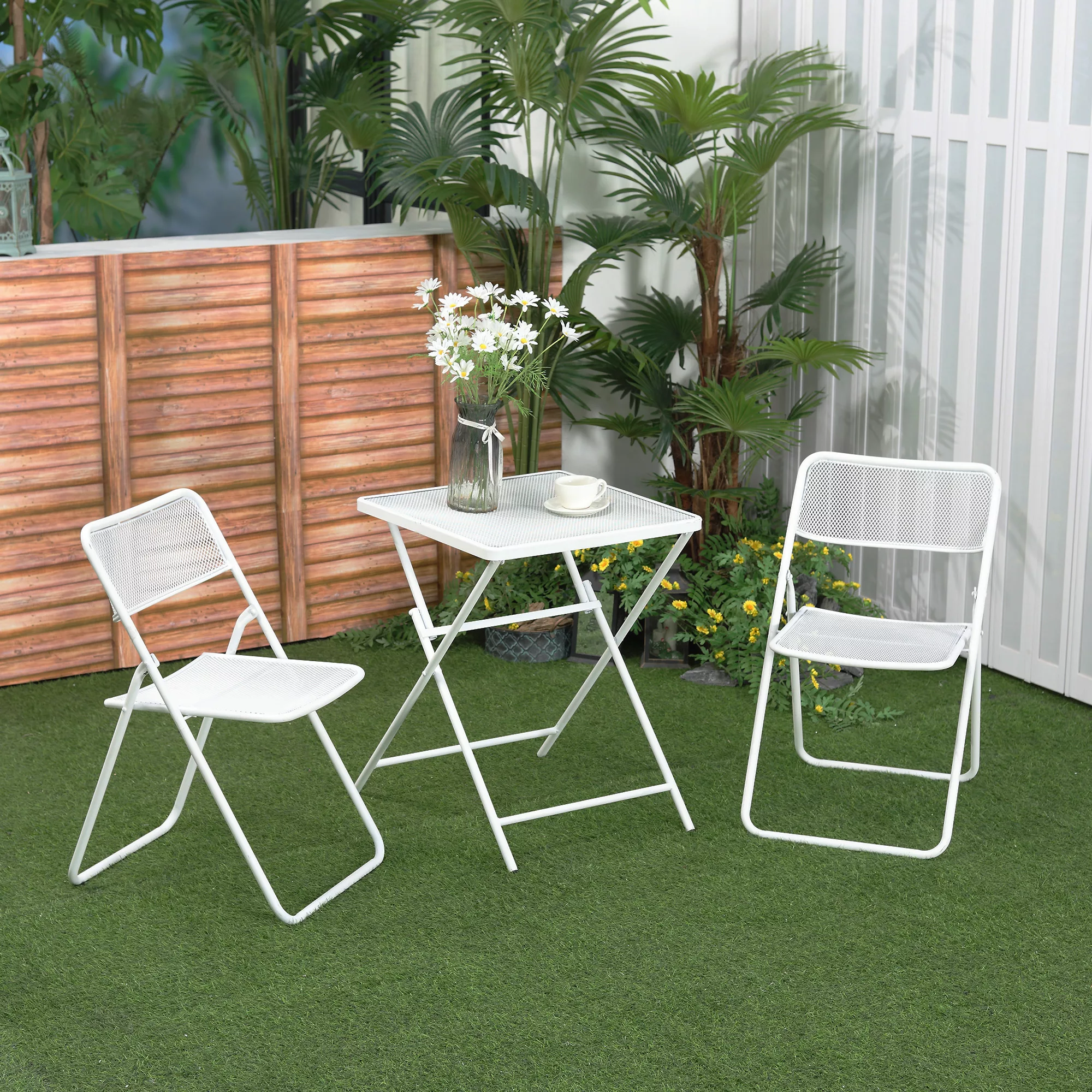 Outsunny Garten Bistro-Set für 2 Personen Gartenset Garnitur 1 Tisch+2 falt günstig online kaufen
