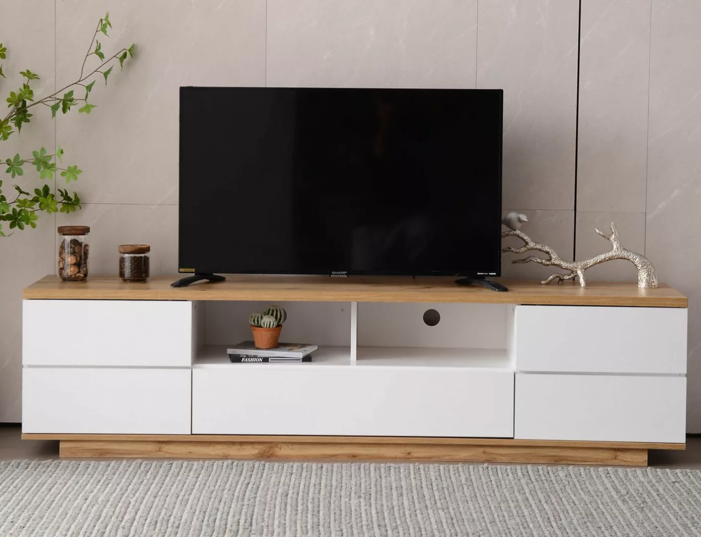 Celya TV-Schrank Hochglanz-Oberfläche TV-Schrank mit Holzmaserung 180cm günstig online kaufen