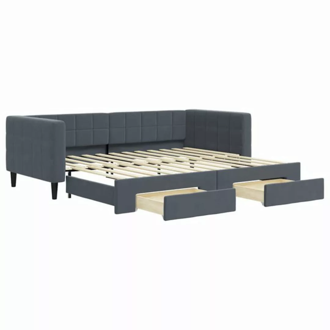 vidaXL Bett, Tagesbett Ausziehbar mit Schubladen Dunkelgrau 90x200 cm Samt günstig online kaufen