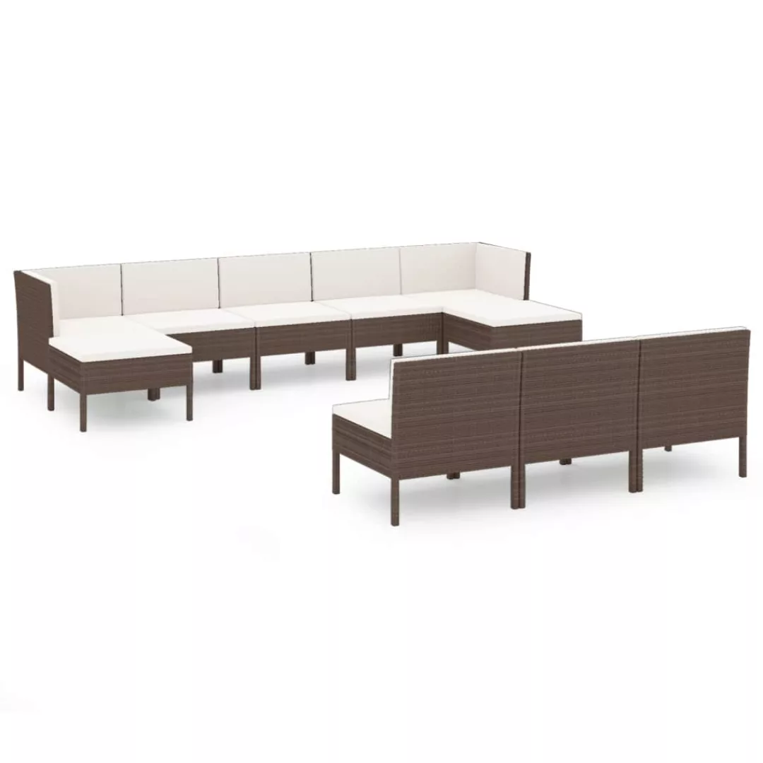 10-tlg. Garten-lounge-set Mit Auflagen Poly Rattan Braun günstig online kaufen