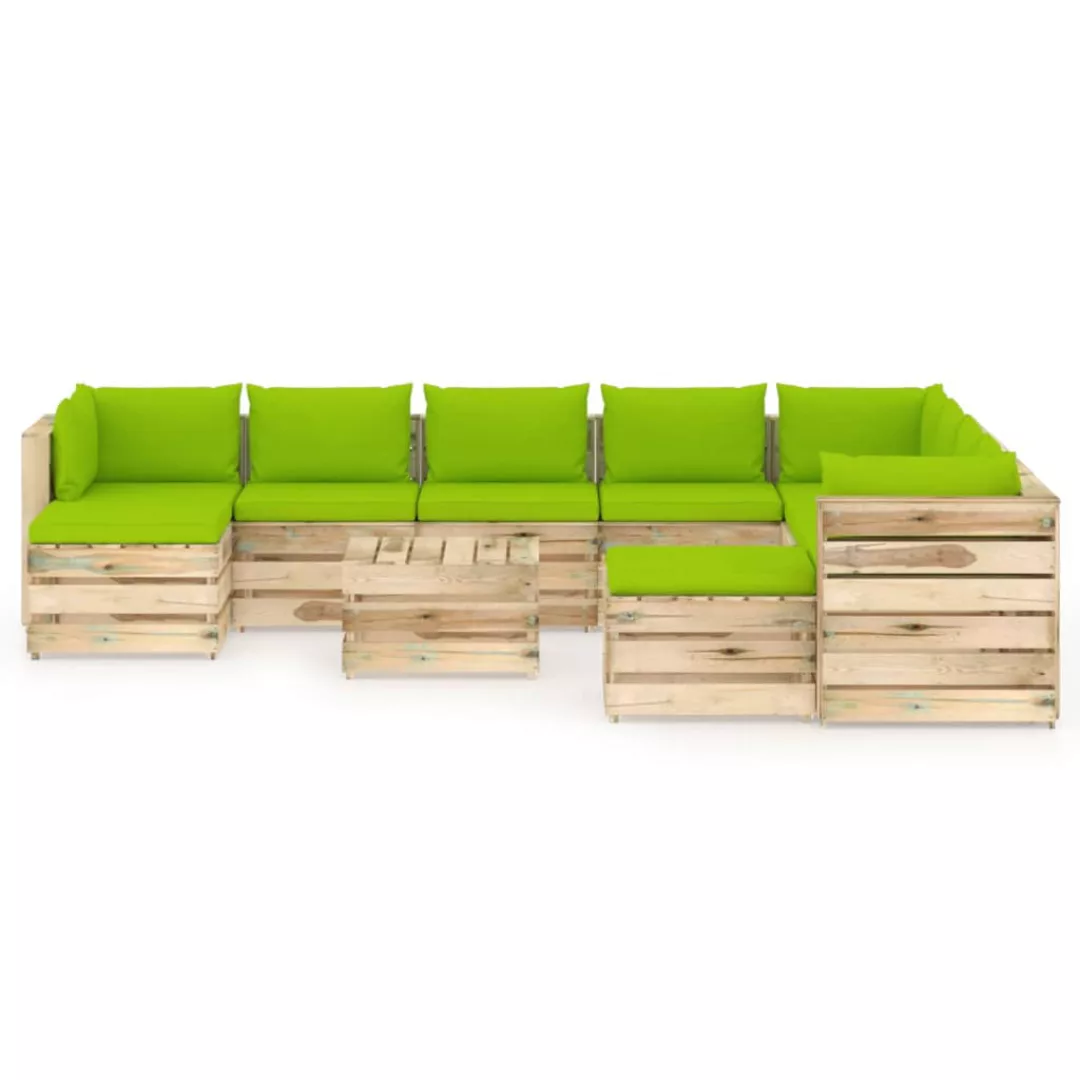 11-tlg. Garten-lounge-set Mit Kissen Grün Imprägniertes Holz günstig online kaufen