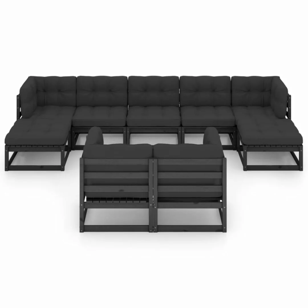 9-tlg. Garten-lounge-set Mit Kissen Schwarz Massivholz Kiefer günstig online kaufen