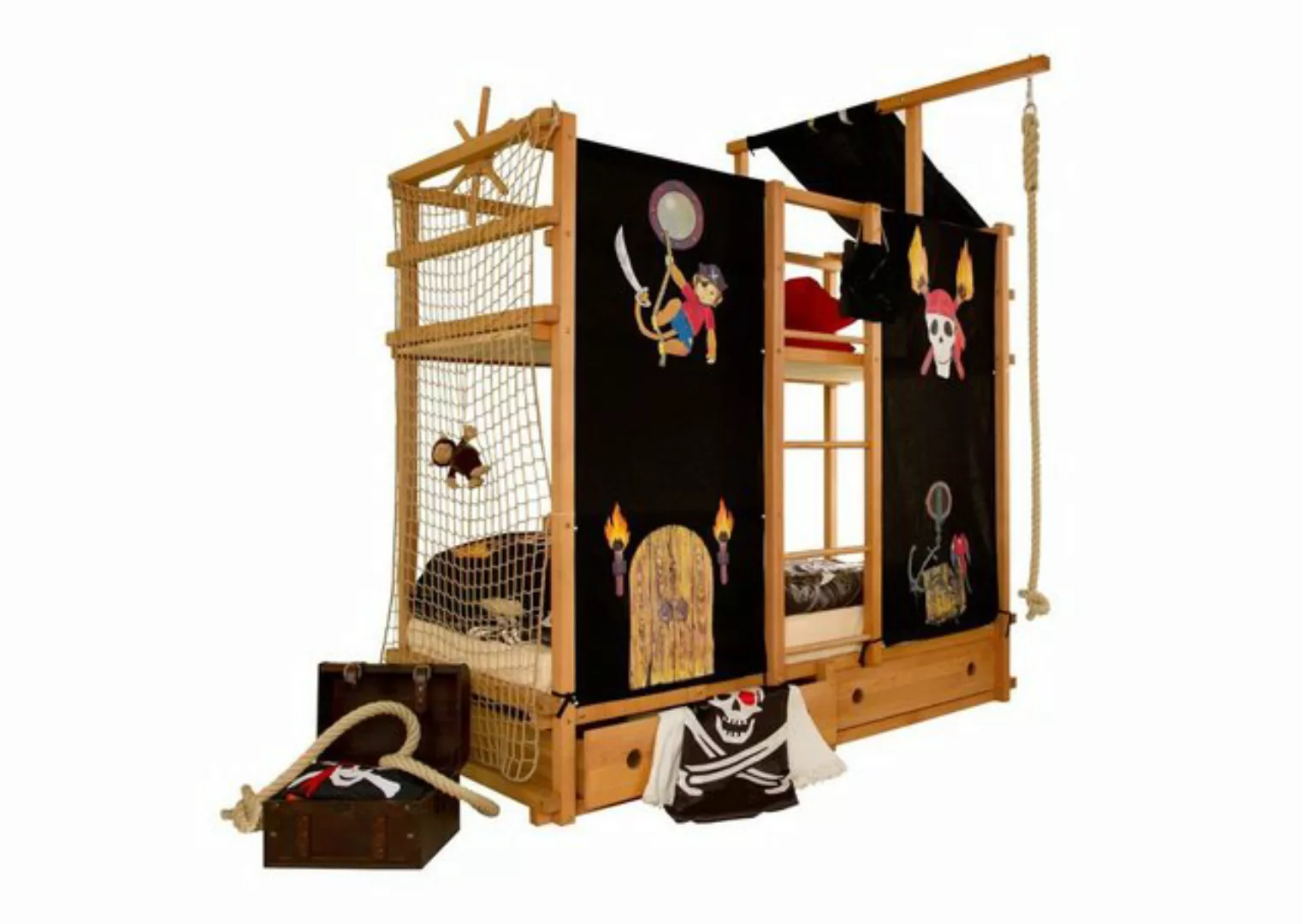 Ticaa Etagenbett Abenteuer Piratenbett Buche massiv (Set, Piratenbett mit Z günstig online kaufen