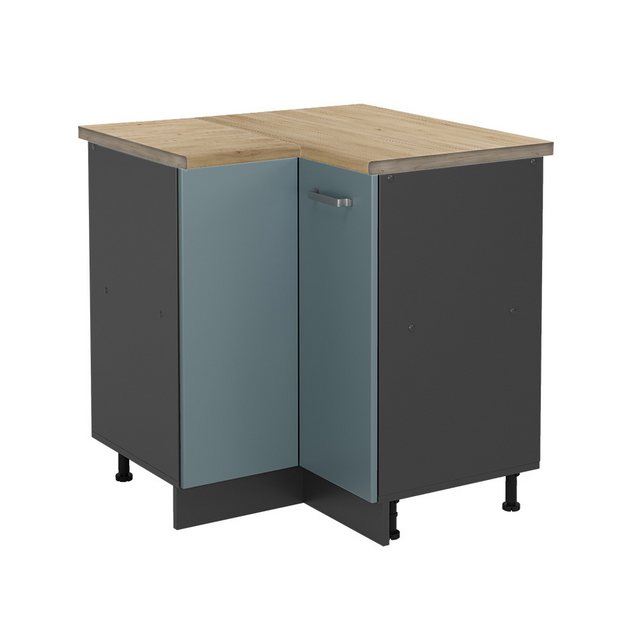 Vicco Eckunterschrank R-Line, Blau-Grau/Anthrazit, 75.6 cm, AP Eiche günstig online kaufen