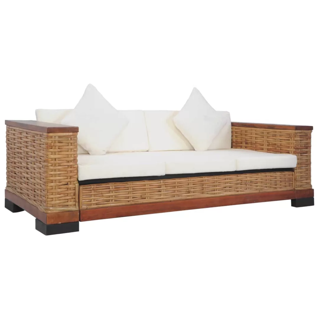 vidaXL Sofa 3-Sitzer-Sofa mit Auflagen Braun Natur Rattan Couch günstig online kaufen