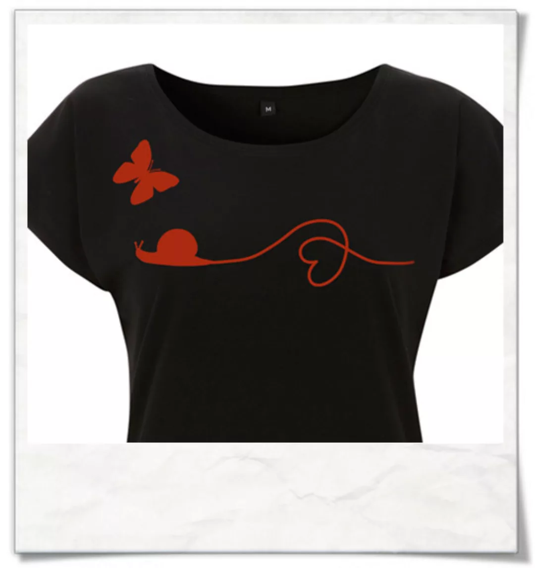 T-shirt Schnecke & Schmetterling In Schwarz & Rot Für Frauen günstig online kaufen