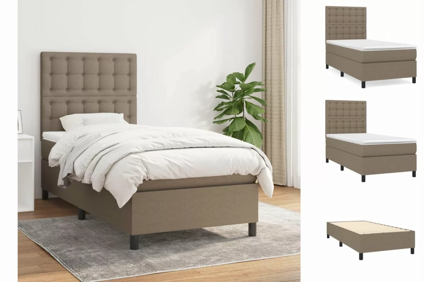 vidaXL Boxspringbett Boxspringbett mit Matratze Taupe 100x200 cm Stoff Bett günstig online kaufen