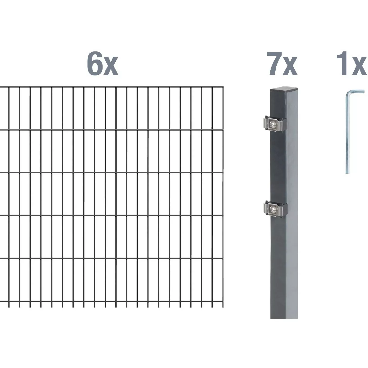 Metallzaun Grund-Set Doppelstabmatte verz. Anthrazit beschichtet 6 x 2 m x günstig online kaufen