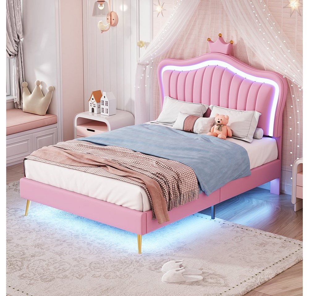 Sweiko Polsterbett, Kinderbett mit LED-Leuchten und Kronenkopfteil, 90*200c günstig online kaufen