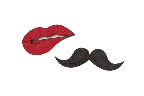 Broschen Aus Holz Für Paare | Mode Schmuck | Lippen Und Schnurrbart günstig online kaufen