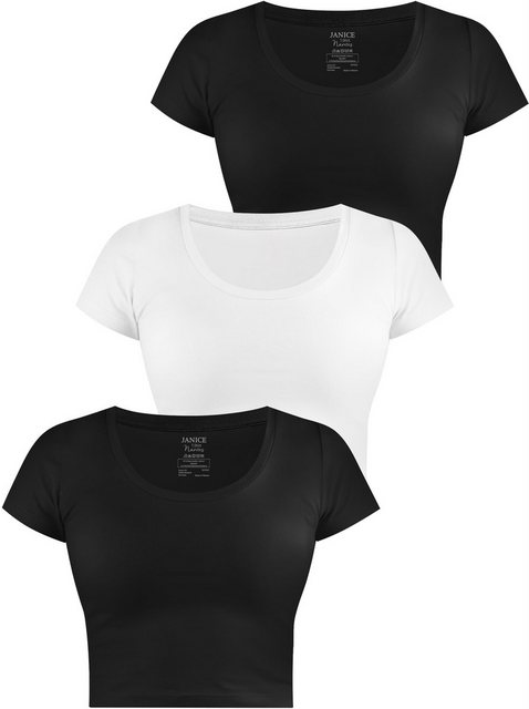 Janice Kurzarmshirt 3 x Damen crop T-Shirt Nantes Kurzes Shirt aus Baumwoll günstig online kaufen