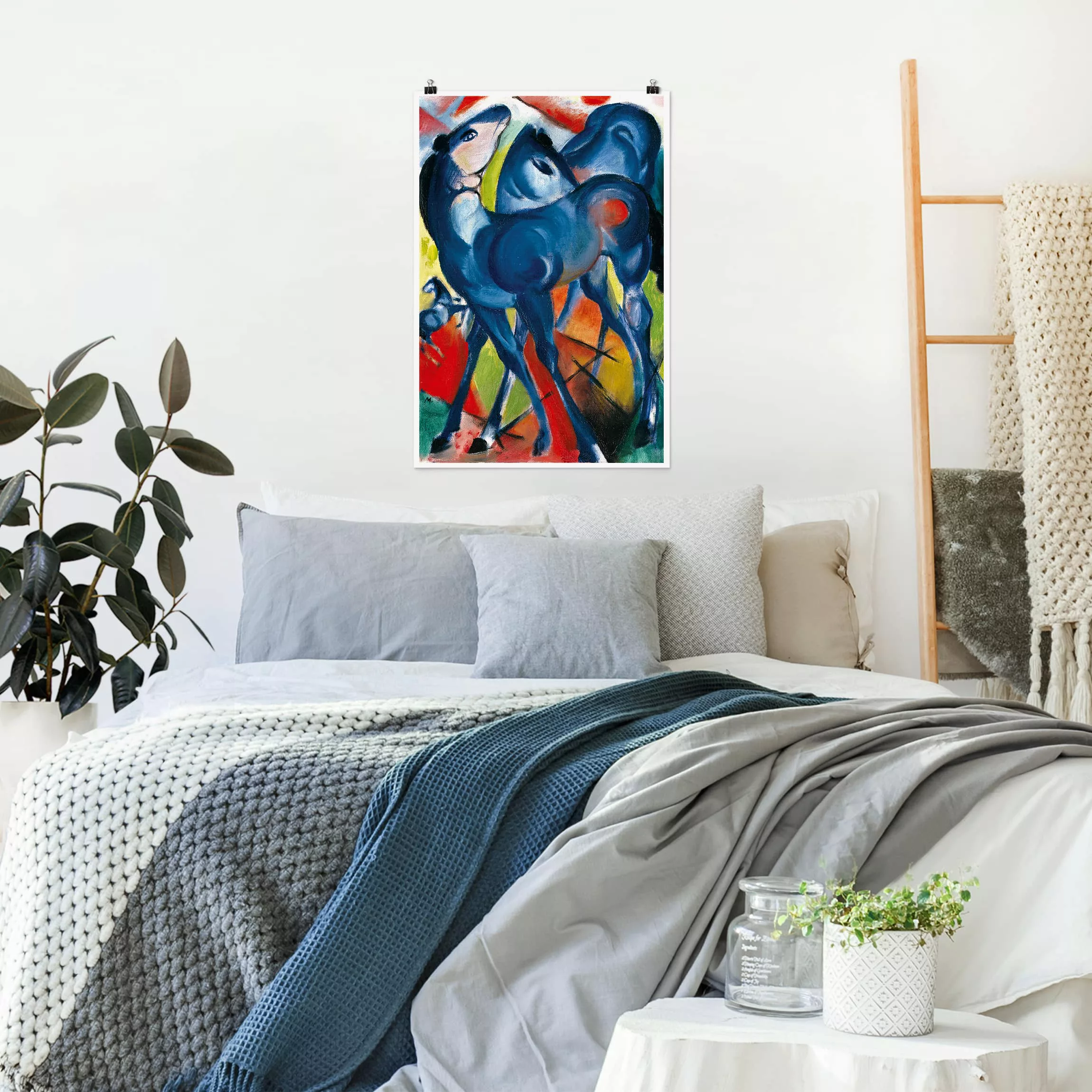 Poster Kunstdruck - Hochformat Franz Marc - Die Blauen Fohlen günstig online kaufen