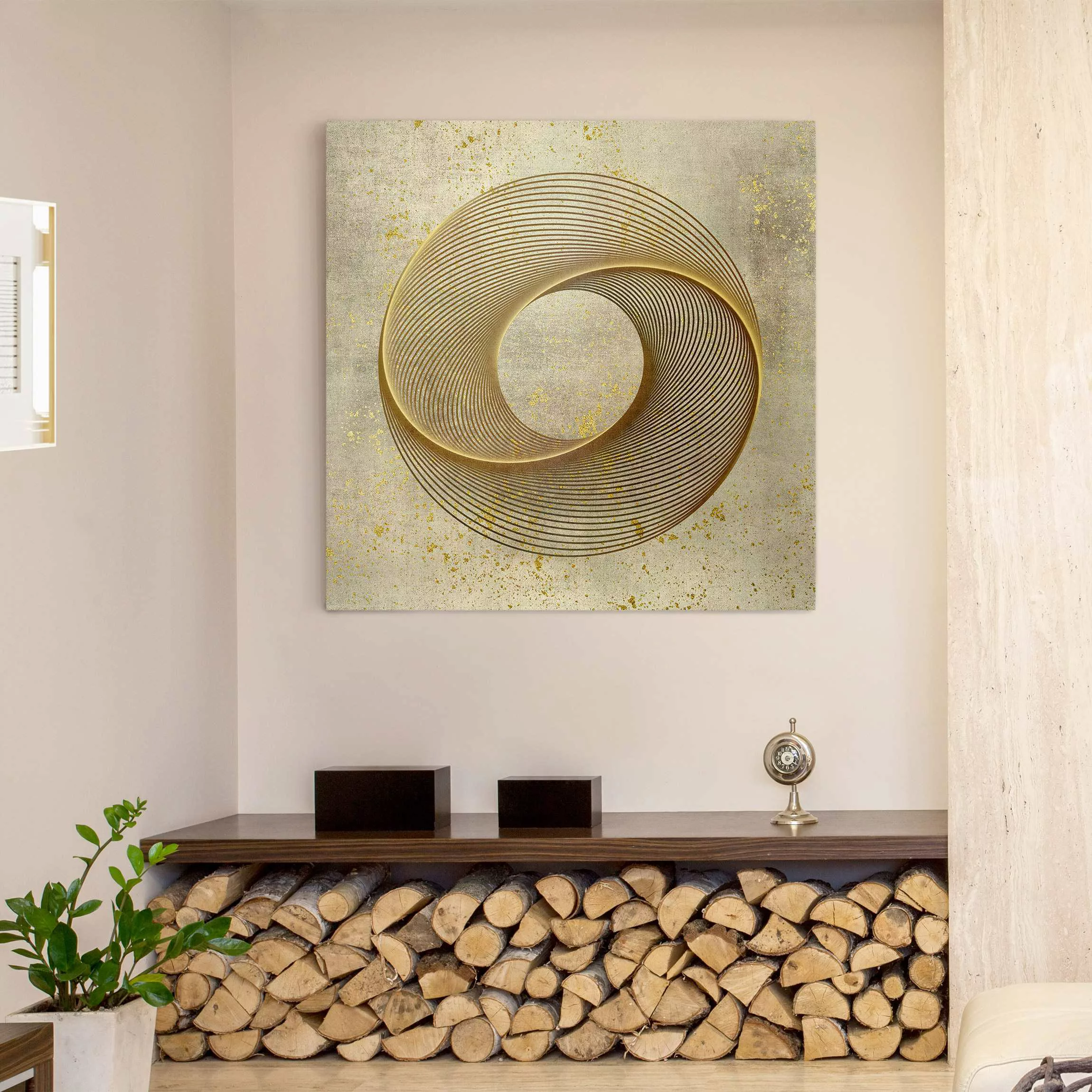 Leinwandbild Line Art Kreisspirale Gold günstig online kaufen