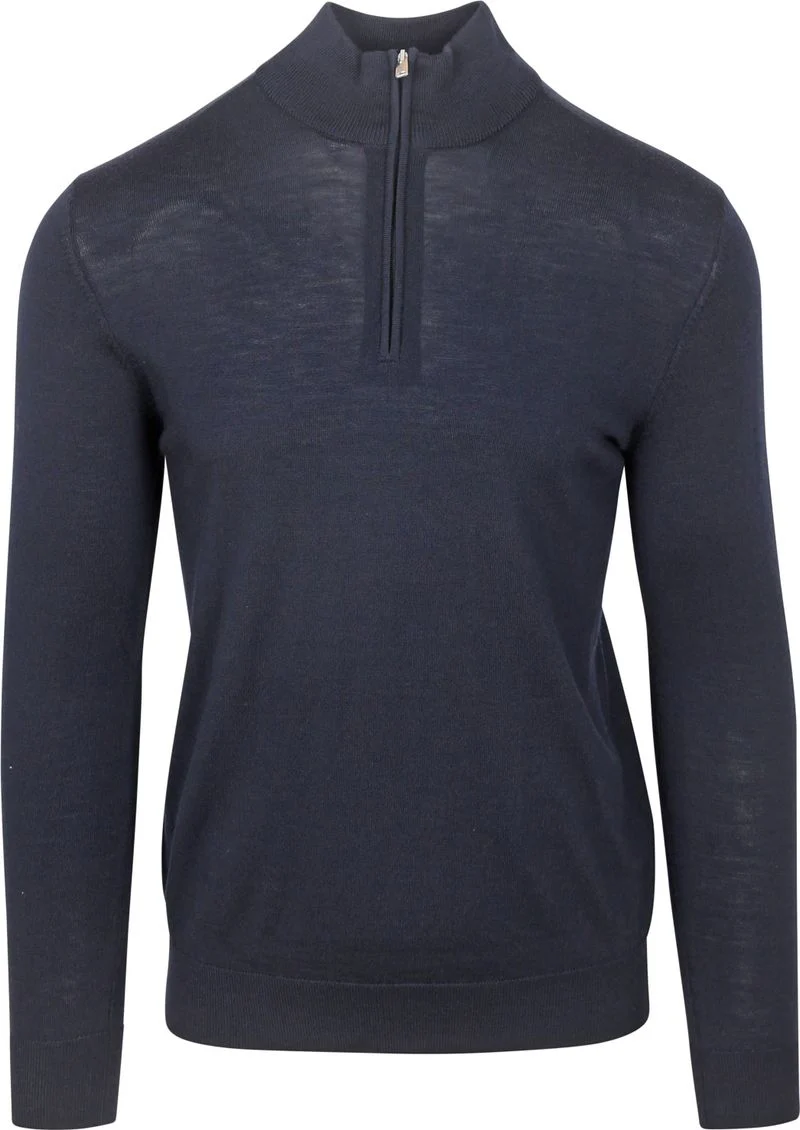 Profuomo Half Zip Pullover Merinowolle Navy - Größe L günstig online kaufen