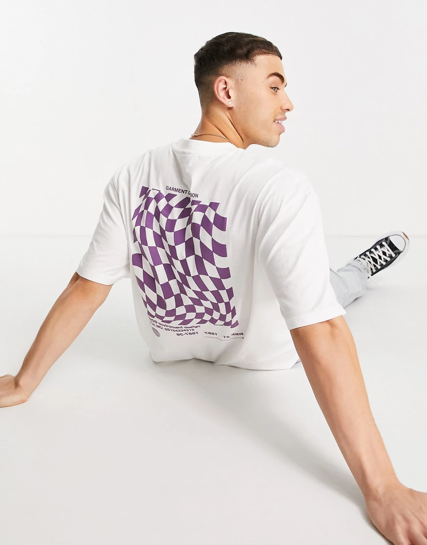 River Island – Oversize-T-Shirt in Weiß mit Rückenprint mit Schachbrettmust günstig online kaufen