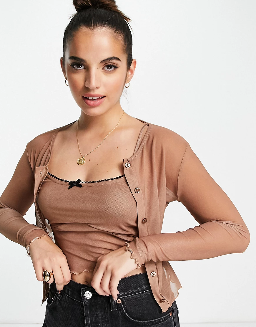 Daisy Street – Camisole-Oberteil und Strickjacke im Set aus Netzstoff im St günstig online kaufen